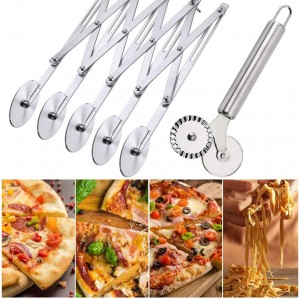5 Wheel Pastry Cutter Pizza Cutter with Stainless Steel Double Cutter, Set of 2 Pizza Slicer Multi-Round Pastry Knife for Pizza Pies Waffles Dough Cookies