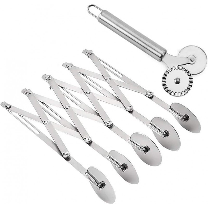 5 Wheel Pastry Cutter Pizza Cutter with Stainless Steel Double Cutter, Set of 2 Pizza Slicer Multi-Round Pastry Knife for Pizza Pies Waffles Dough Cookies
