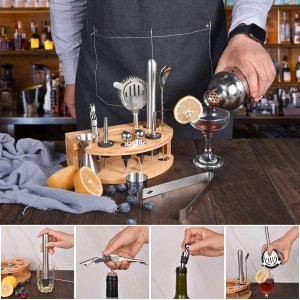 Cocktail Shaker Set,12 Piece 25oz Bartender Kit with Stand,Bar Set for Mixed Drink, Professional Bar Accessory : Shaker,Jigger,Strainer,Muddler,Liquor Pourers, House Warming Gifts