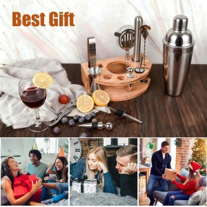 Cocktail Shaker Set,12 Piece 25oz Bartender Kit with Stand,Bar Set for Mixed Drink, Professional Bar Accessory : Shaker,Jigger,Strainer,Muddler,Liquor Pourers, House Warming Gifts