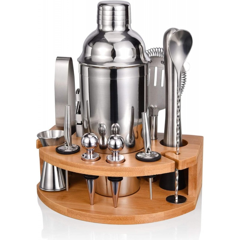 Cocktail Shaker Set,12 Piece 25oz Bartender Kit with Stand,Bar Set for Mixed Drink, Professional Bar Accessory : Shaker,Jigger,Strainer,Muddler,Liquor Pourers, House Warming Gifts