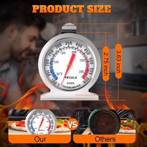 Stainless Steel Oven Thermometer 50-300°C/100-600°F, Analog Instant Read, Battery-Free Kitchen Cooking Thermometer, Hook & Stand Design Food Thermometer for Oven, Grill, Smoker, Fryer