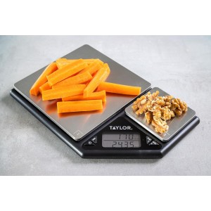 Taylor KitchenCraft Digital Kitchen Scale Dual Platform, Pro Professional Standard, Precision Accuracy and Tare Function, Brushed Stainless Steel, 5kg Capacity Black/Silver