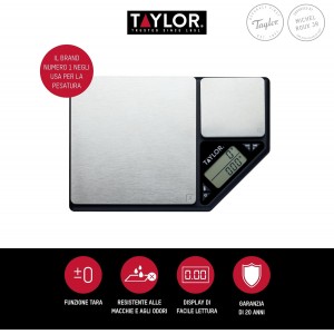 Taylor KitchenCraft Digital Kitchen Scale Dual Platform, Pro Professional Standard, Precision Accuracy and Tare Function, Brushed Stainless Steel, 5kg Capacity Black/Silver