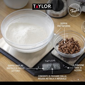 Taylor KitchenCraft Digital Kitchen Scale Dual Platform, Pro Professional Standard, Precision Accuracy and Tare Function, Brushed Stainless Steel, 5kg Capacity Black/Silver