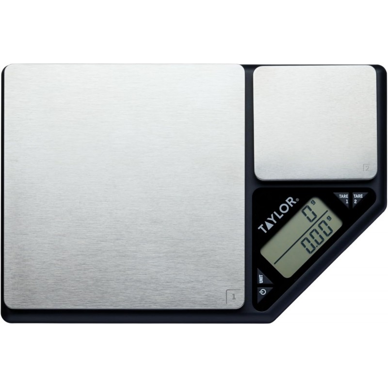 Taylor KitchenCraft Digital Kitchen Scale Dual Platform, Pro Professional Standard, Precision Accuracy and Tare Function, Brushed Stainless Steel, 5kg Capacity Black/Silver