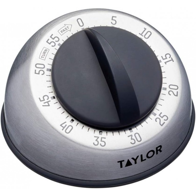 Taylor Pro Wind Up Kitchen Timer, Stainless Steel 60-Minutes Mini Cook's Timer, Lightweight Cooking and Baking Portable Countdown Countertop Alarm, Endorsed by Professional Chefs,Grey,9.5 cm