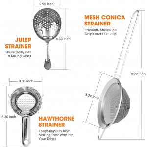 Cocktail Strainer-Stainless Steel Bar Tools Bartender Cocktail Strainer Set:Hawthorne Strainer,Julep Strainer and Conical Fine Mesh Strainer