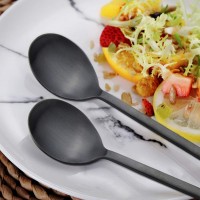 Soup Spoon, Korean Spoons, 8 Pieces Stainless Steel Asian Soup Spoon,8.5 Inch Long Handle Korean Dinner Ramen Spoons for Home Kitchen or Restaurant (Black)