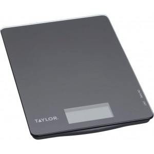 Taylor Pro Digital Ultra Thin Kitchen Food Scales, Compact Slimline Professional Standard with Tare Feature and Precision Accuracy, Black Glass, Weighs 5 kg Capacity
