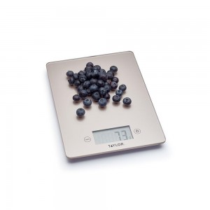 Taylor Pro Digital Kitchen Food Scales with Ultra Thin Design, Compact Professional Standard Tare Feature with Precision Accuracy, Copper Glass, Weighs 5 kg Capacity