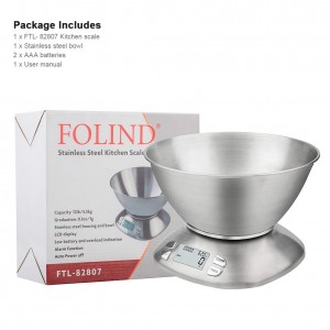 Digital Kitchen Scale with Removable Bowl 2.5L Volume, Electronic Stainless Steel Food Scale for Cooking Baking, Room Temperature, Alarm Timer, 12lb 5.5kg, Batteries Included