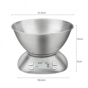 Digital Kitchen Scale with Removable Bowl 2.5L Volume, Electronic Stainless Steel Food Scale for Cooking Baking, Room Temperature, Alarm Timer, 12lb 5.5kg, Batteries Included