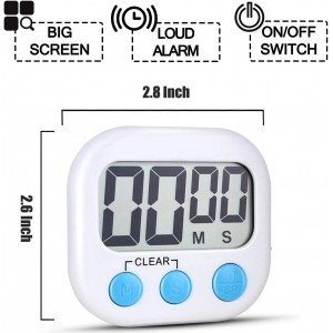 2 Pack Digital Kitchen Timer for Cooking Big Digits Loud Alarm Magnetic Backing Stand Cooking Timers for Baking White