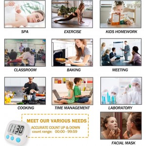 2 Pack Digital Kitchen Timer for Cooking Big Digits Loud Alarm Magnetic Backing Stand Cooking Timers for Baking White