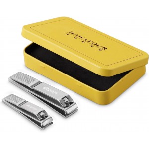 HAWATOUR Nail Clippers Set, Ultra Sharp Sturdy Fingernail and Toenail Clipper Cutters with Visibly Tin Case, Silver