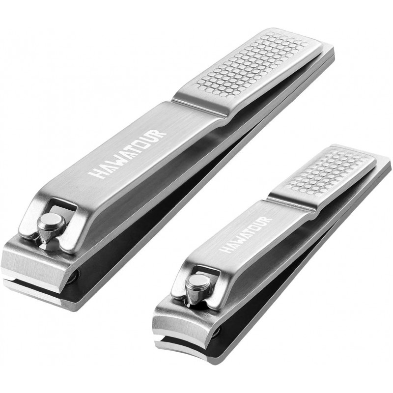 HAWATOUR Nail Clippers Set, Ultra Sharp Sturdy Fingernail and Toenail Clipper Cutters with Visibly Tin Case, Silver