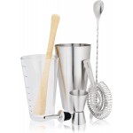 True 7-Piece Barware Set for Mixed Drinks and Cold Brew Cocktails, Includes Boston Cocktail Shaker Tin, Mixing Glass, Jigger, Muddler, Strainer, Bar Spoon, Pour Spout for Home Bar, Bartender Gifts