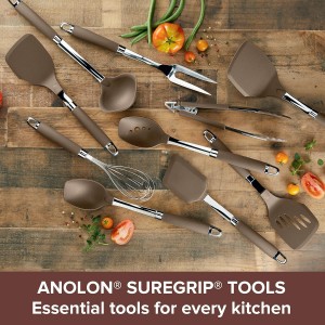 Anolon Tools Set/Nonstick Nylon Cooking Utensils/Kitchen Gadgets Includes Spoons, Turners, Ladle, Meat Fork, Whisk, and Locking Tongs, 10 Piece, Bronze