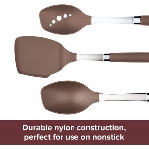 Anolon Tools Set/Nonstick Nylon Cooking Utensils/Kitchen Gadgets Includes Spoons, Turners, Ladle, Meat Fork, Whisk, and Locking Tongs, 10 Piece, Bronze