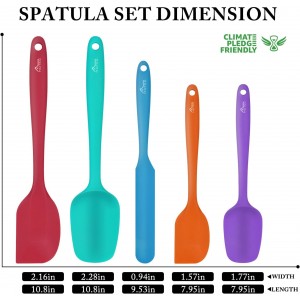 HOTEC Heat Resistant 600℉ Food Grade Silicone Rubber Spatula Set for Baking, Cooking, and Mixing Non Stick Dishwasher Safe BPA-Free Multicolor Set of 5