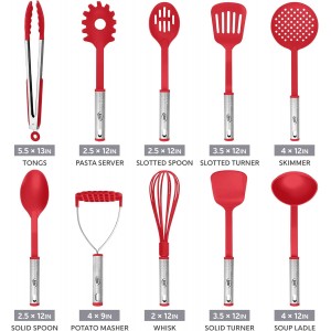 Kitchen Utensils Set, 10 Nylon Stainless Steel Cooking Utensils, Non Stick and Heat Resistant Cookware set New Chef's Gadget Tools Collection