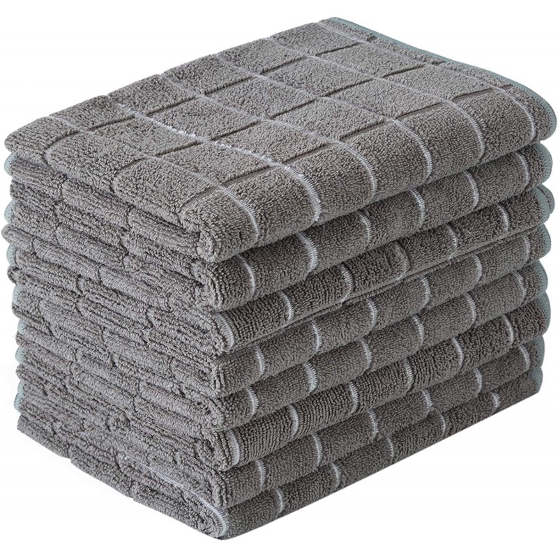 Microfiber Dish Towels - Soft, Super Absorbent and Lint Free Kitchen Towels - 8 Pack (Lattice Designed Gray Colors) - 26 x 18 Inch