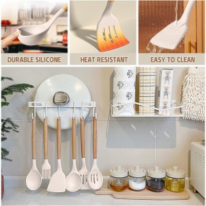 Umite Chef Kitchen Cooking Utensils Set, 33 pcs Non-Stick Silicone Cooking Kitchen Utensils Spatula Set with Holder, Wooden Handle Silicone Kitchen Gadgets Utensil Set (Khaki)