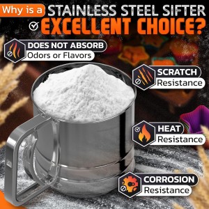 5 Cup Flour Sifter for Baking – Large Capacity Flour Sifter Stainless Steel with Double Mesh, Easy One-Hand Use & Dishwasher Safe – Baking Tools for Sifting Powdered Sugar, Cocoa & Easter Cookies