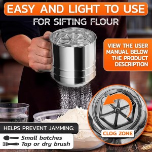 5 Cup Flour Sifter for Baking – Large Capacity Flour Sifter Stainless Steel with Double Mesh, Easy One-Hand Use & Dishwasher Safe – Baking Tools for Sifting Powdered Sugar, Cocoa & Easter Cookies
