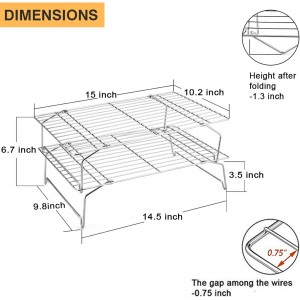 P&P CHEF Cooling Rack Set of 2, 2-Tier Stackable Stainless Steel Wire Racks for Baking Cooking Cooling Roasting, Collapsible & Heavy Duty, Oven Safe & Easy Clean, 15