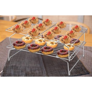 P&P CHEF Cooling Rack Set of 2, 2-Tier Stackable Stainless Steel Wire Racks for Baking Cooking Cooling Roasting, Collapsible & Heavy Duty, Oven Safe & Easy Clean, 15