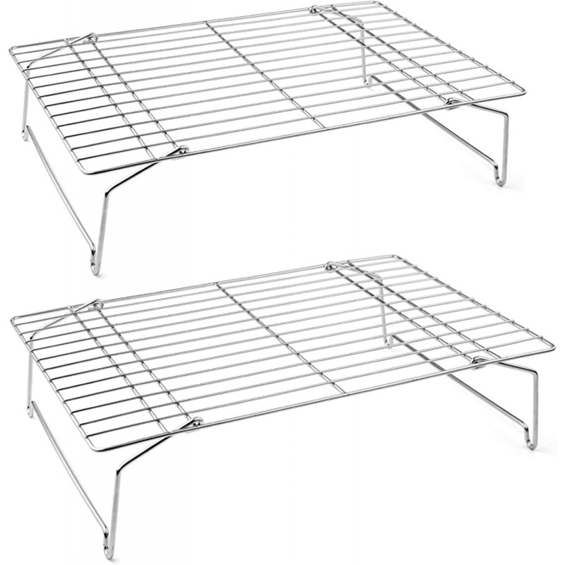 P&P CHEF Cooling Rack Set of 2, 2-Tier Stackable Stainless Steel Wire Racks for Baking Cooking Cooling Roasting, Collapsible & Heavy Duty, Oven Safe & Easy Clean, 15