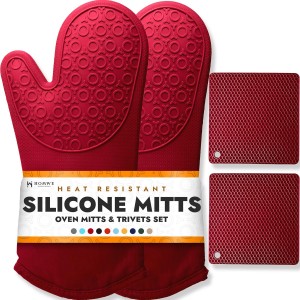 BPA-Free Soft Silicone 4 Piece Oven Mitt...