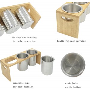 Flatware Caddy Stainless Steel Cutlery Holder with Wood Base, Containers for Kitchen Use
