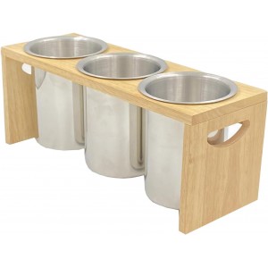 Flatware Caddy Stainless Steel Cutlery Holder with Wood Base, Containers for Kitchen Use