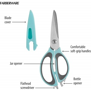 Farberware 4-in-1 Kitchen Shears, 2-Piece, Aqua and Gray