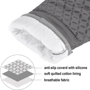 KEGOUU Oven Mitts and Pot Holders 6pcs Set, Kitchen Oven Glove High Heat Resistant 500 Degree Extra Long Oven Mitts and Potholder with Non-Slip Silicone Surface for Cooking (Grey)