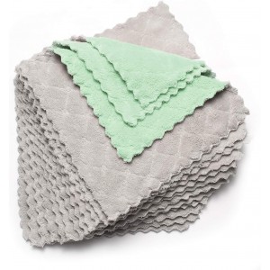 kimteny 12 Pack Dish Towels, 10x10 in Premium Dish Cloths, Super Absorbent Kitchen Towels Coral Velvet Dishcloths Nonstick Oil Fast Drying Washcloths (Green-Grey)