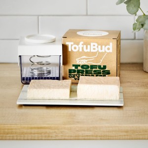 TofuBud Tofu Press - Presser for Firm or Extra Firm Tofu - Dishwasher Safe with Water Drainer - Made from Durable Sustainable Materials - Perfect for Vegan Cooking - Healthy Recipes Cookbook Included