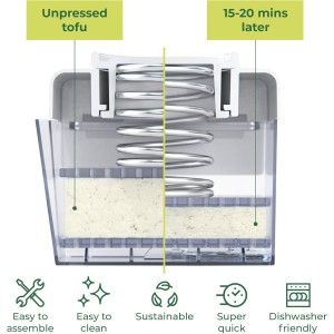 TofuBud Tofu Press - Presser for Firm or Extra Firm Tofu - Dishwasher Safe with Water Drainer - Made from Durable Sustainable Materials - Perfect for Vegan Cooking - Healthy Recipes Cookbook Included