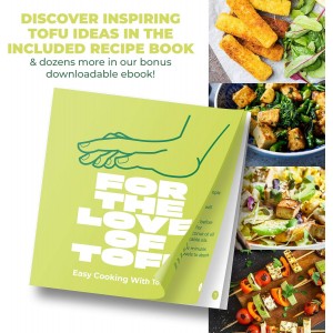 TofuBud Tofu Press - Presser for Firm or Extra Firm Tofu - Dishwasher Safe with Water Drainer - Made from Durable Sustainable Materials - Perfect for Vegan Cooking - Healthy Recipes Cookbook Included