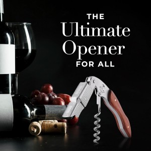 Zulay Kitchen Corkscrew Wine Opener - Premium 420 Stainless Steel & Rosewood Wine Bottle Opener - Double Hinged Opener with Foil Cutter & Cap Remover - Rosewood