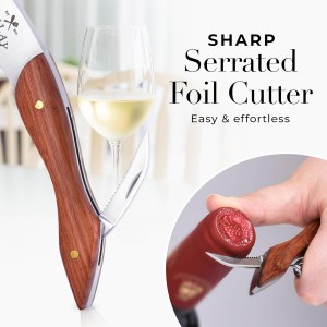 Zulay Kitchen Corkscrew Wine Opener - Premium 420 Stainless Steel & Rosewood Wine Bottle Opener - Double Hinged Opener with Foil Cutter & Cap Remover - Rosewood