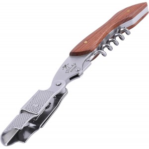 Zulay Kitchen Corkscrew Wine Opener - Premium 420 Stainless Steel & Rosewood Wine Bottle Opener - Double Hinged Opener with Foil Cutter & Cap Remover - Rosewood