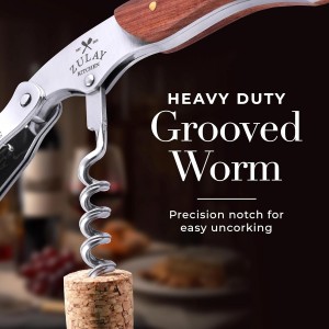 Zulay Kitchen Corkscrew Wine Opener - Premium 420 Stainless Steel & Rosewood Wine Bottle Opener - Double Hinged Opener with Foil Cutter & Cap Remover - Rosewood