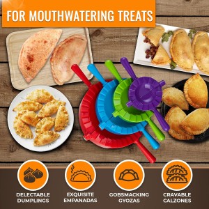 Magic Dumpling Maker Kit, Set of 4 - Mold Ravioli, Empanadas, Momos, Gyozas, Pot Stickers, Jamaican Beef Patties, Pierogi and Calzones - Wonton Dough Press and Pasta Making Tools