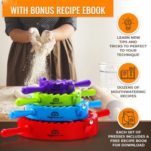 Magic Dumpling Maker Kit, Set of 4 - Mold Ravioli, Empanadas, Momos, Gyozas, Pot Stickers, Jamaican Beef Patties, Pierogi and Calzones - Wonton Dough Press and Pasta Making Tools