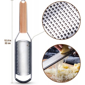 Stainless Steel Cheese Grater with Natural Wood Handle for Parmesan Cheese Lemon, Ginger, Cheese, Nutmeg, Potato, Chocolate and Garlic Small
