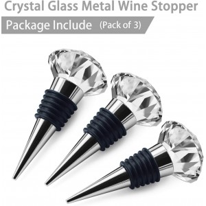 JETKONG 3 Pcs Wine Stoppers Crystal Wine and Beverage Bottle Stopper Diamond Decorative Wine Bottle Stopper (Crystal)